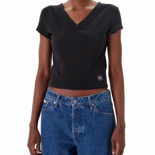 Calvin Klein ā T-Shirt Scollo a V in Cotone Stretch ā Nero