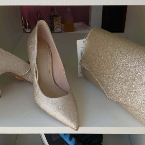 Set Abbinato Cerimonia Rinascimento: Décolleté Oro Brillantato (N. 37) e borsa Gioiello – Made in Italy