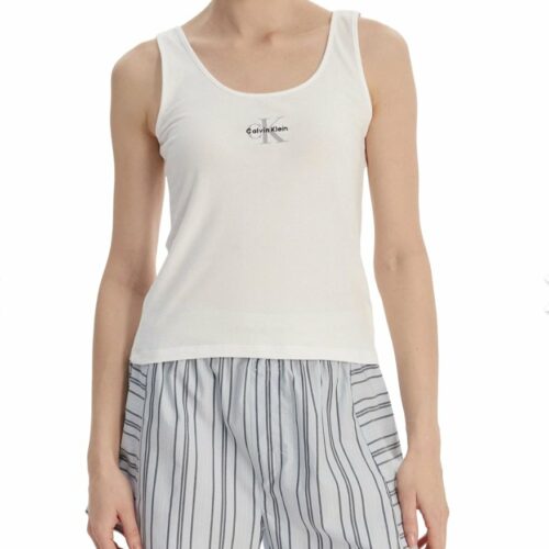 Calvin Klein ā Canotta Estiva in Cotone con Logo Stampa ā Bianco