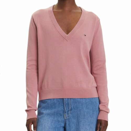 Tommy Hilfiger ā Maglioncino Scollo a V in Cotone Biologico ā Rosa
