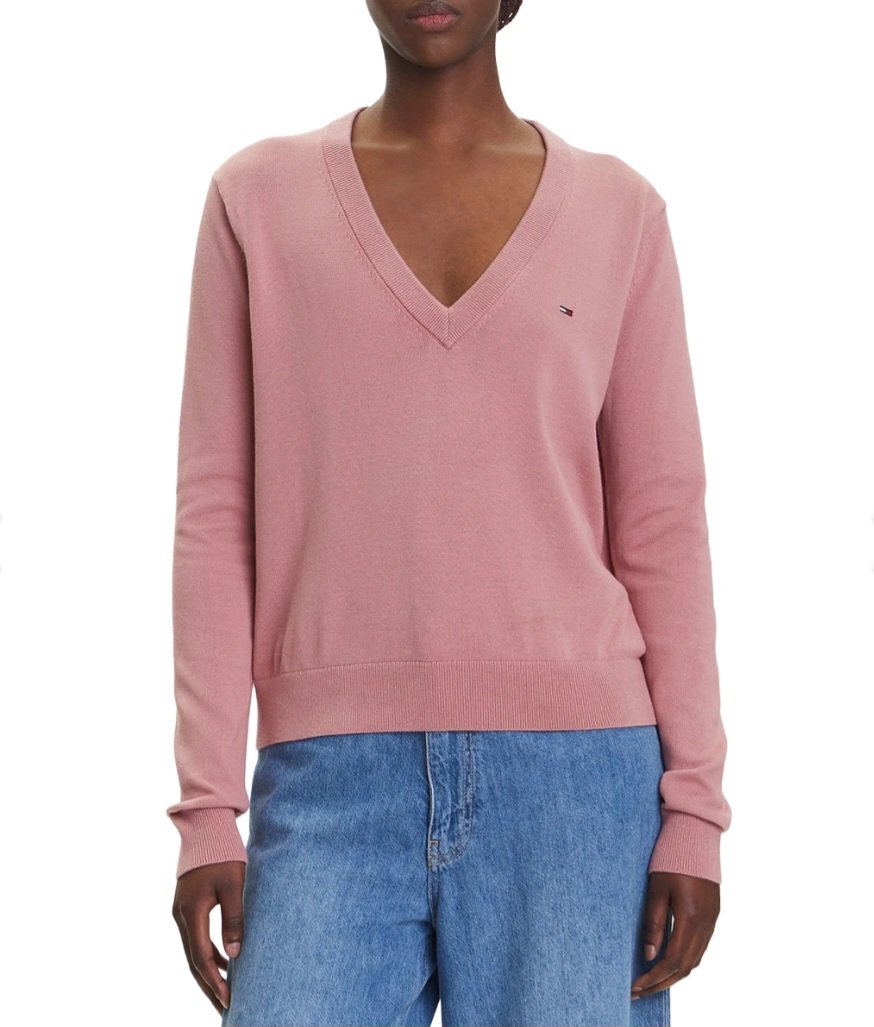Tommy Hilfiger – Maglioncino Scollo a V in Cotone Biologico – Rosa