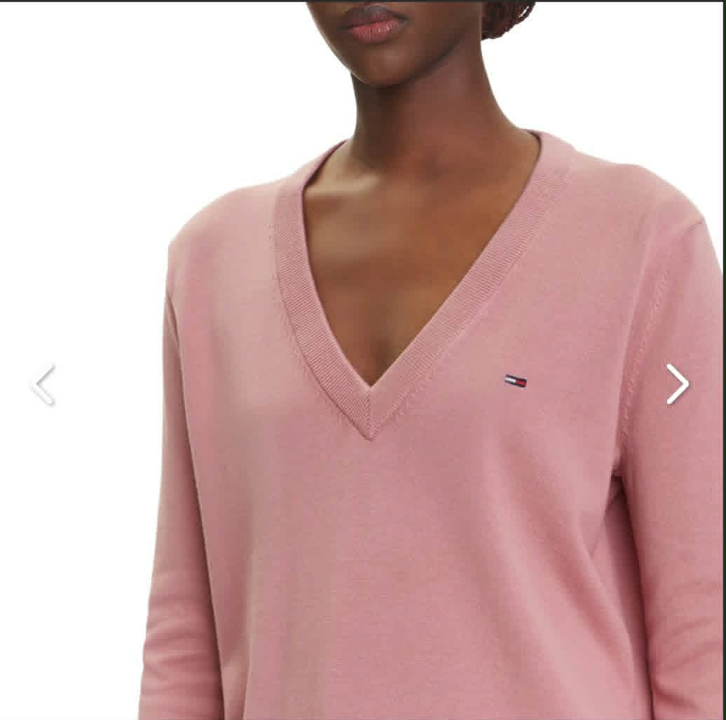 Tommy Hilfiger – Maglioncino Scollo a V in Cotone Biologico – Rosa - immagine 2